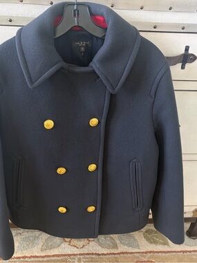 rag & bone Navy Double-Breasted Wool Peacoat with Gold Buttons